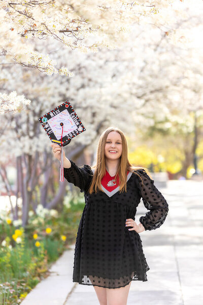 Flower Graduation Pictures outside of WSU Library