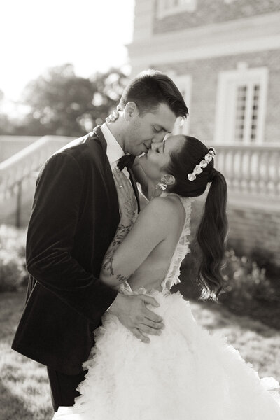 Bride and groom sharing an intimate moment at sunset in North Carolina