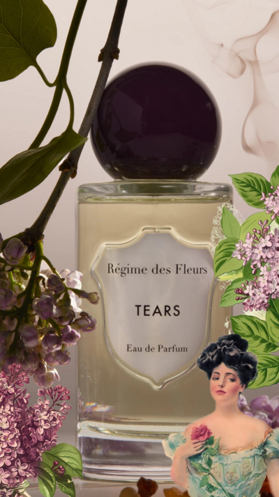 Picture of Regime des Fleurs Tears Perfume surrounded by Lilacs bridal perfume