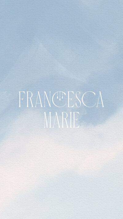 Francesca Marie Photography logo on a blue and white gradient texture background
