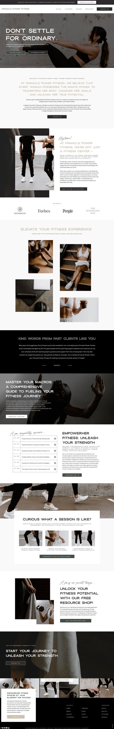 Showit website template for fitness studios