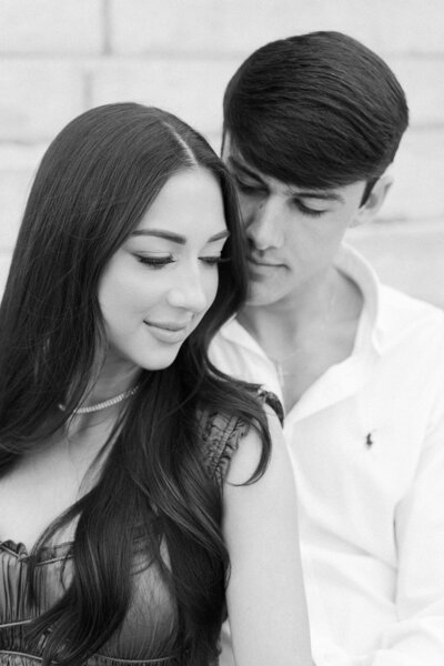 Bride and groom walk up memorial steps at their DC wedding