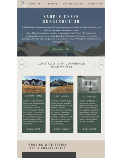 Photo of a website for a home building company designed by Hummingbird Media.