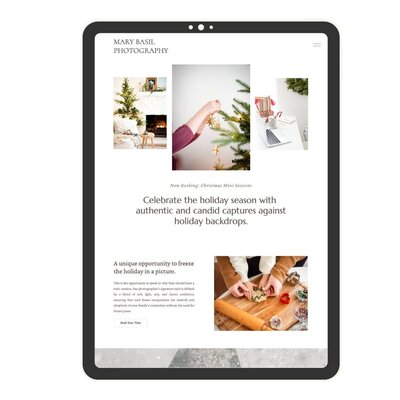 Christmas mini session template for Showit on an ipad