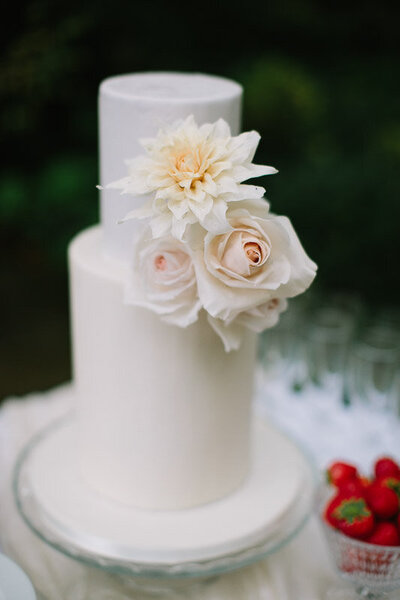 2 tier blush and Ivory floral wedding cake Oxford | MonAnnie