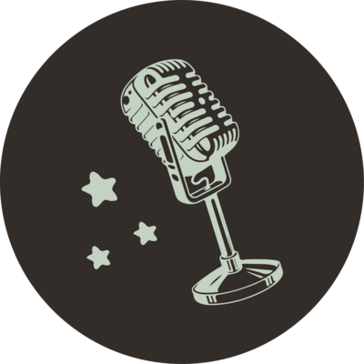 circle sticker mockup of a retro style microphone and three stars