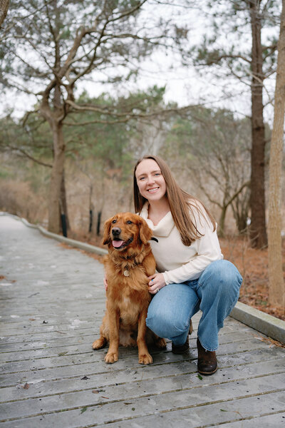 Headshot of Morgan, associate photographer Jordan Simone New Jersey photographer, and her dog