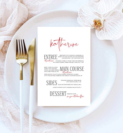 Big Love menu in white waves, with peach, double-sided