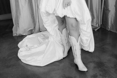 Bubble hem gown with cowboy boots