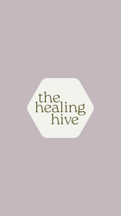 Creative, botanical logo in earthy green and lilac tones