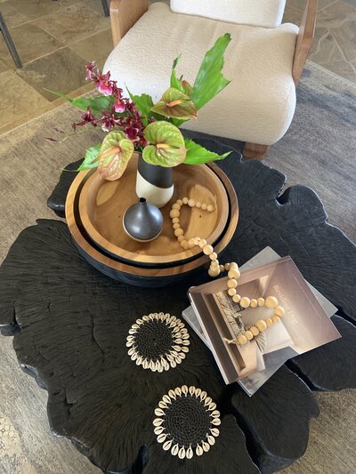 Green anthurium arrangement coffee table