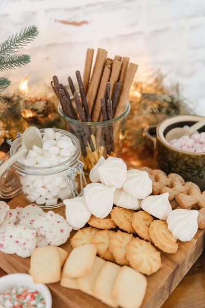Cookies and hot chocolate bar at Milton, GA Studio for Santa Event