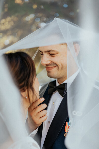 Bride smiling at his bride in Asheville, North Carolina