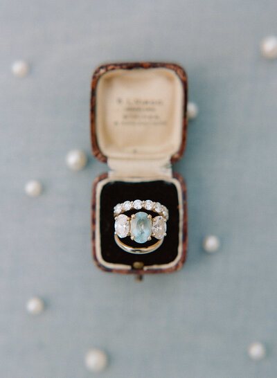 blue engagement ring in vintage box