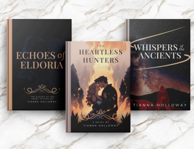 mockup of beautiful landscape and woman facing away from camera in a boho stylized photo with words Tiana Holloway for a fiction author website
