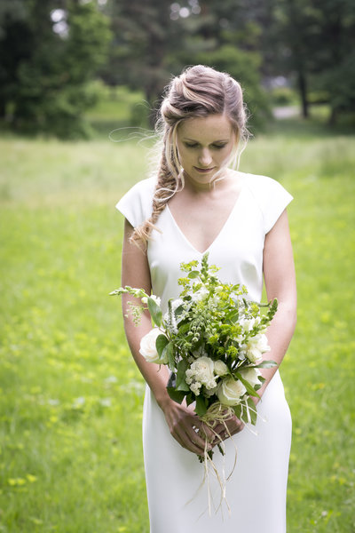 Boho Bride in Field at Awbury Arboretum Philadelphia PA