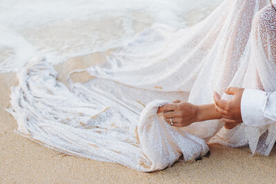 wedding dress on beach
