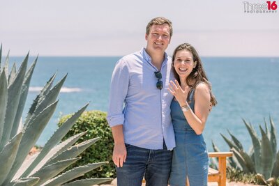 Engaged couple pose for photos at the Montage in Laguna Beach