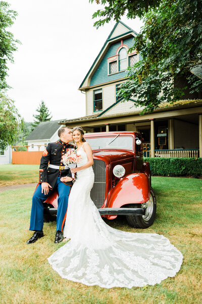 White dress and handsome groom captured by Seattle wedding photographers at Orting Manor, popular classic venue in PNW