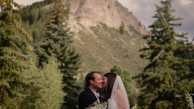bride and groom looking at each other