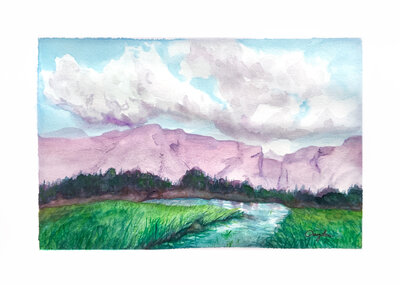 "Mountain Wetlands" original watercolor painting