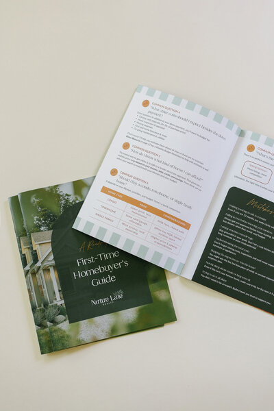 Selection of realtor guides written by Nurture Lane arranged on a table