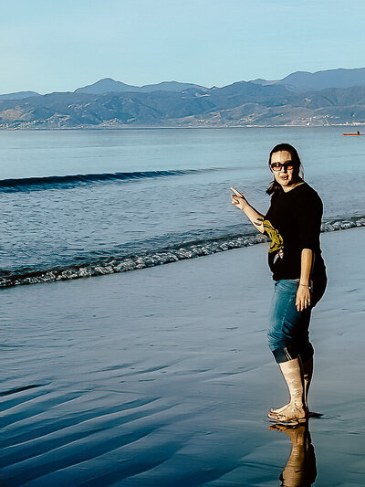 Amberly Kay on the beach at Rabbit Island NZ.