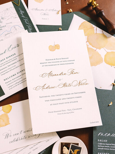 Watercolor Aspen Leaves Wedding Invitation