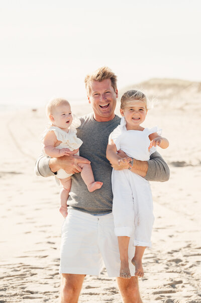 Nantucket portrait of father and children at Miacomet Beach