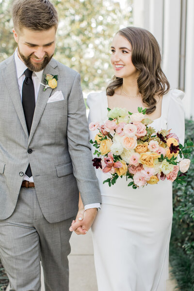 bride and groom portraits at saint monica church in Dallas Texas by Kortney Boyett Photography