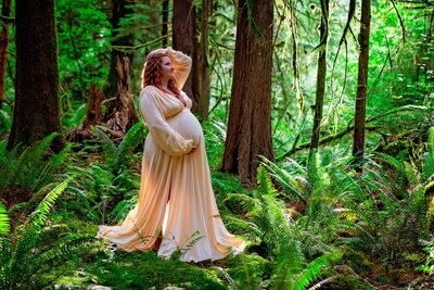 Pregnant woman in woods