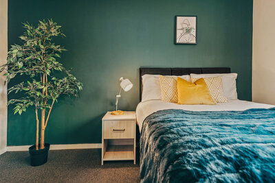 Teal & Gold Bedroom in Professional Student House Northampton Buy To Let