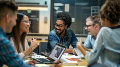 A group of co-workers collaborating in an office.
