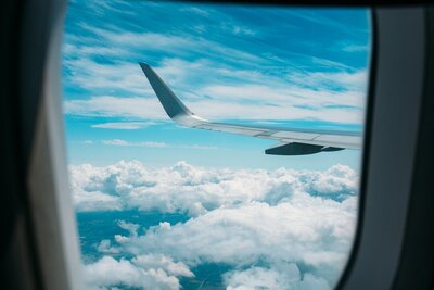 View from airplane window flying to Italy