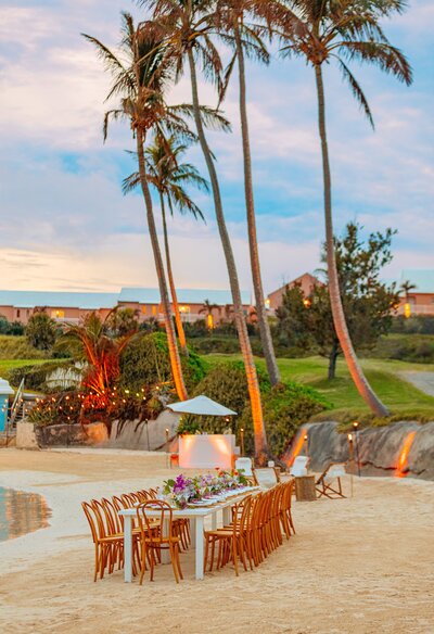Dinner setup on a private beach
