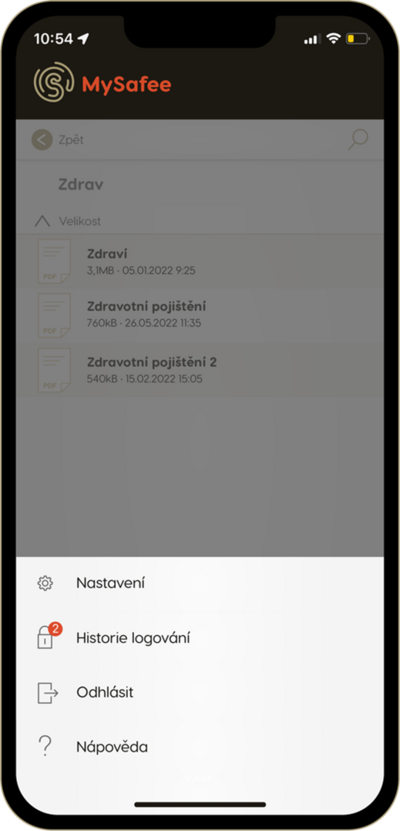 uživatelské menu mysafee
