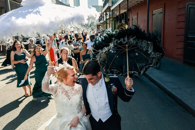 New Orleans style wedding reception in the street