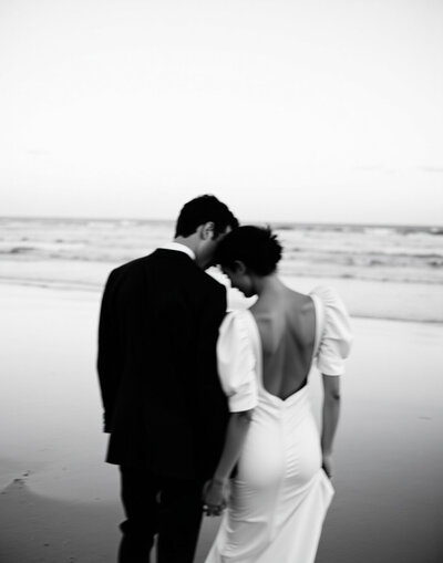 Bride at coastal wedding venue