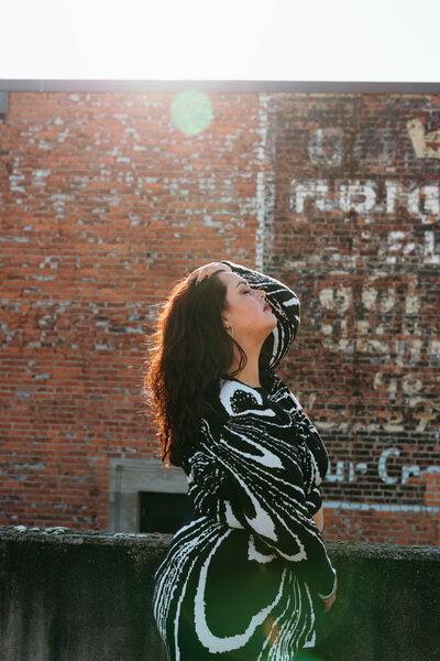 Larissa, Seattle-based wedding and elopement photographer, city portrait.