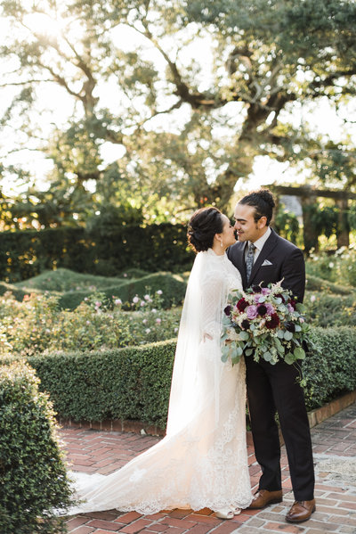 Bride and groom walk up memorial steps at their DC wedding