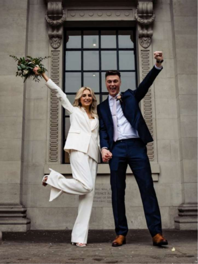 Couple celebrating at Old Marylebone Town Hall