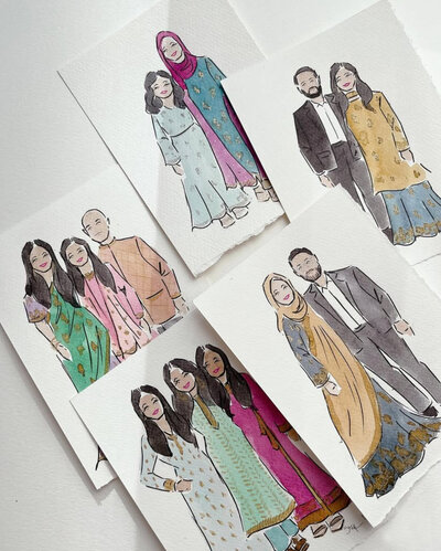 Multiple watercolor fashion sketches by Stephanie Anne Illustration, highlighting versatile artistic style