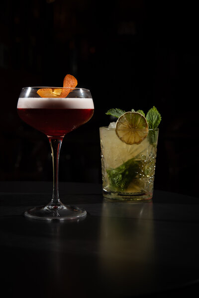 Campari shakerato and mojito cocktails. 