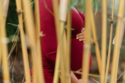 Pregnant woman with red dress