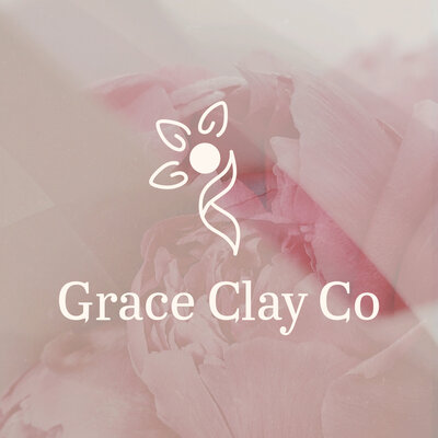 Grace Clay Co logo created by Ayanna Richilano Designs  on top of a pink washed image of a flower.
