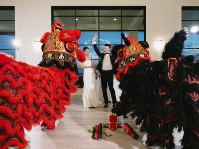 Lion Dancers at Chinese Korean wedding at The Arlo planned by Bianca Nichole and Co