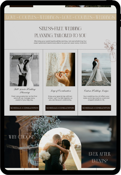 High-end, image-forward site design created to elevate a luxury event planner’s digital presence

