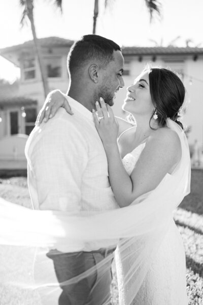 Bride and Groom black and white portrait by Miami Elopement Photographer