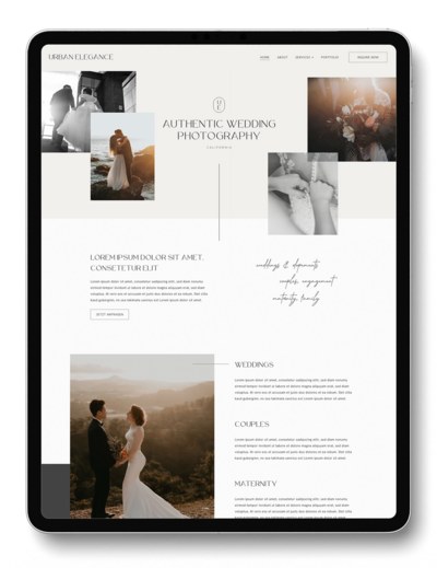 iPad Mockup with elegant Wedding Photographer Website Template