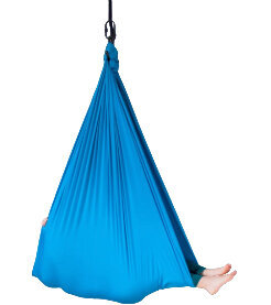 stretchy blue swing hanging from ceiling
